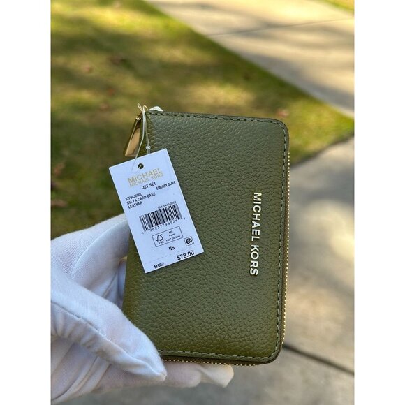 Michael Kors Smokey Olive Small Pebbled Leather Wallet Card Case 32F9GJ6D0L - Picture 2 of 12